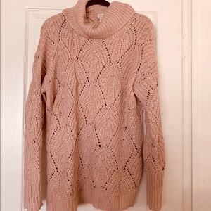 Pink Cowl Neck Chunky Sweater